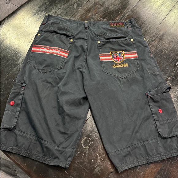 Coogi Australia Baggy Cargo Shorts Embroidered Logo Size 46 Waist Black